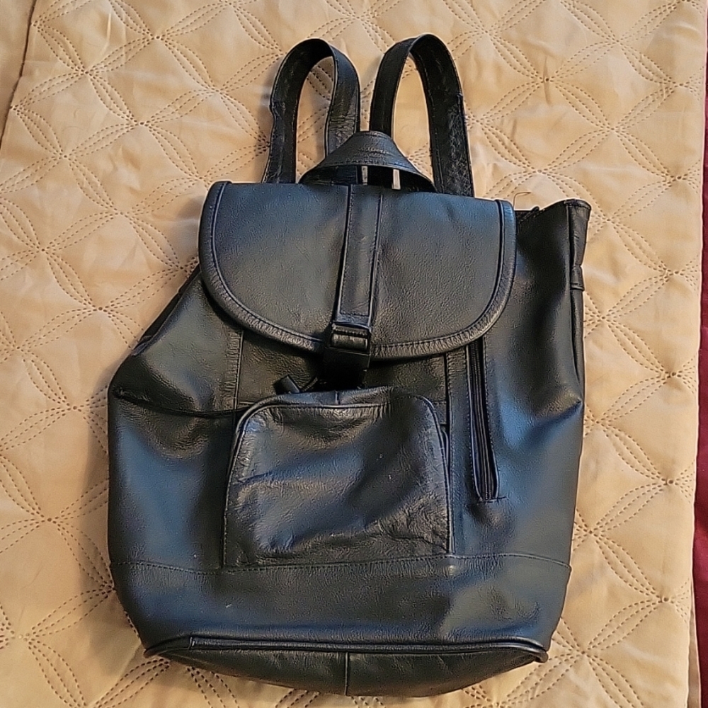 Black leather backpack purse